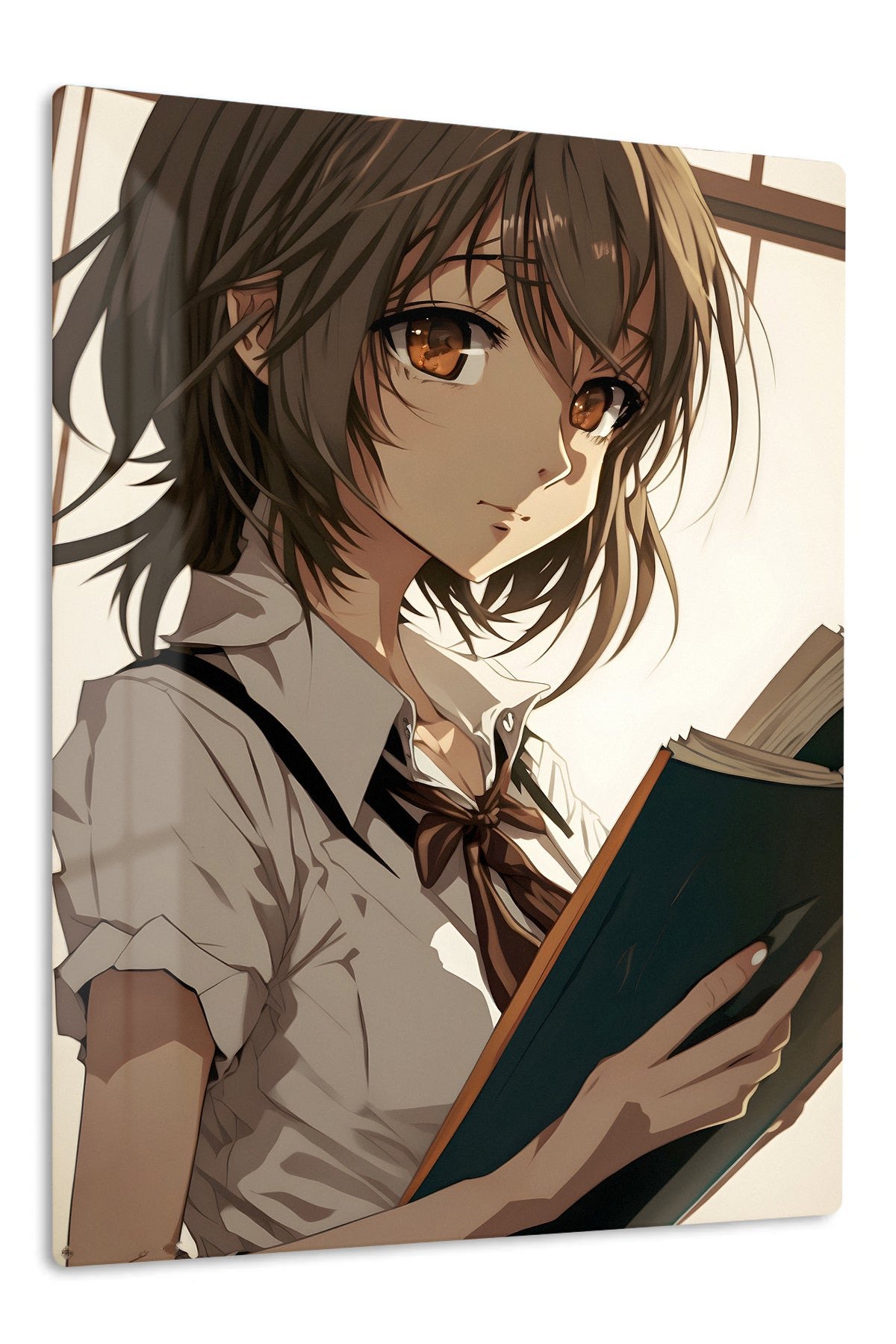 Sunlit Student with Open Book metal wall art print
