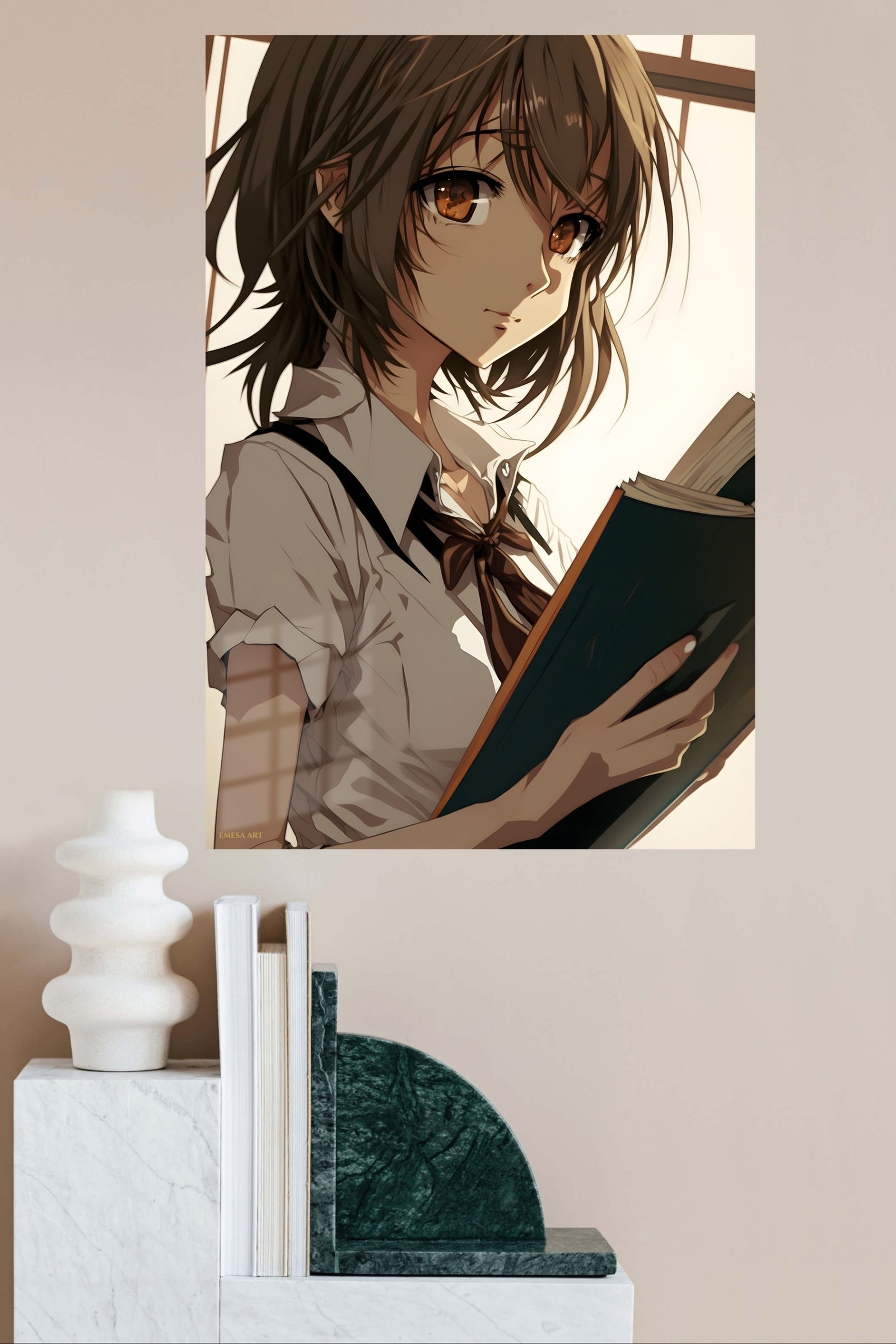 Sunlit Student with Open Book metal wall art print, view 4