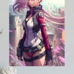 Pink-Haired Cyberpunk Sentinel metal wall art print, view 4