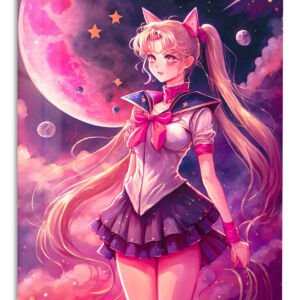 Moonlit Cat-Eared Guardian metal wall art print