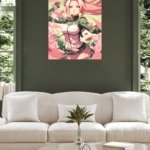 Pink-Haired Warrior Among Falling Petals metal wall art print, view 5