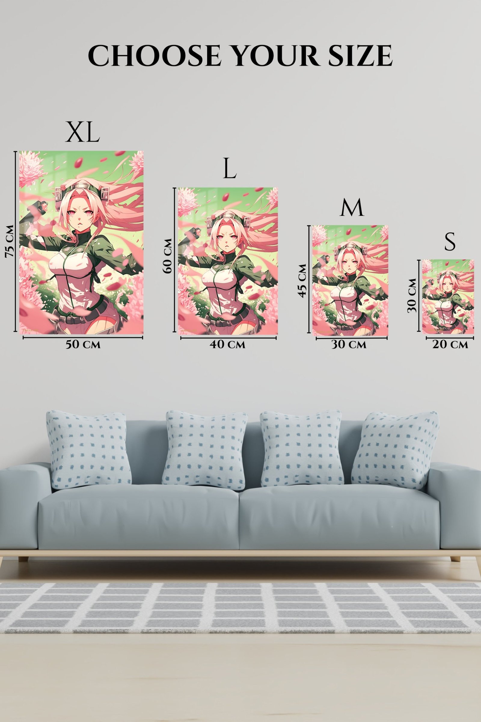 Pink-Haired Warrior Among Falling Petals metal wall art print, view 6