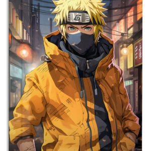 Masked Ninja in Golden Jacket metal wall art print