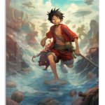 Red-Clad Sky Pirate Adventure metal wall art print