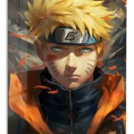 Golden-Haired Ninja Portrait metal wall art print