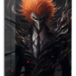 Ember-Haired Masked Warrior metal wall art print