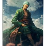 Emerald Swordsman Beneath Storm Clouds metal wall art print