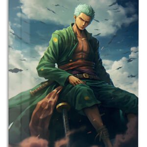 Emerald Swordsman Beneath Storm Clouds metal wall art print