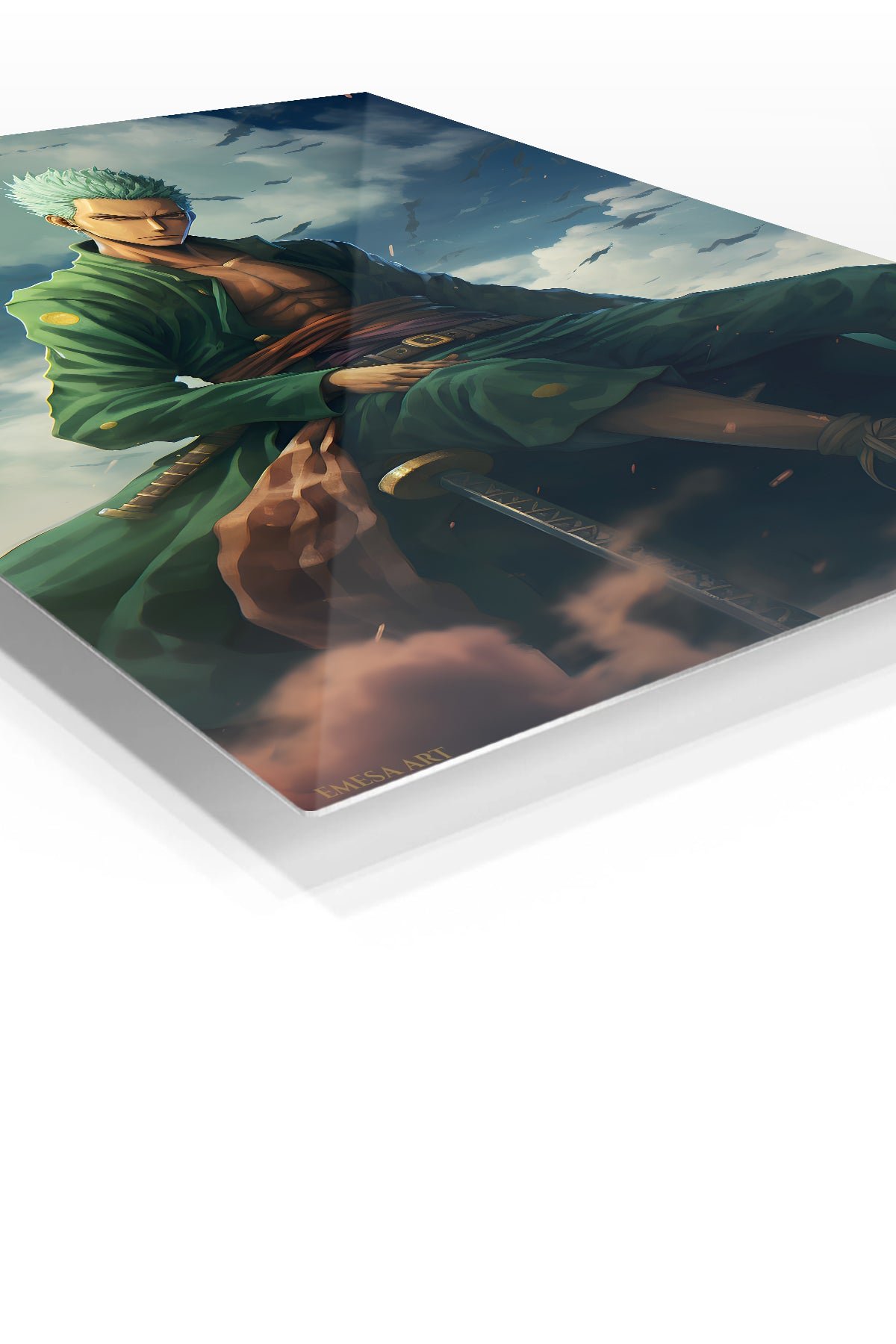 Emerald Swordsman Beneath Storm Clouds metal wall art print, view 2
