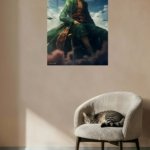 Emerald Swordsman Beneath Storm Clouds metal wall art print, view 5