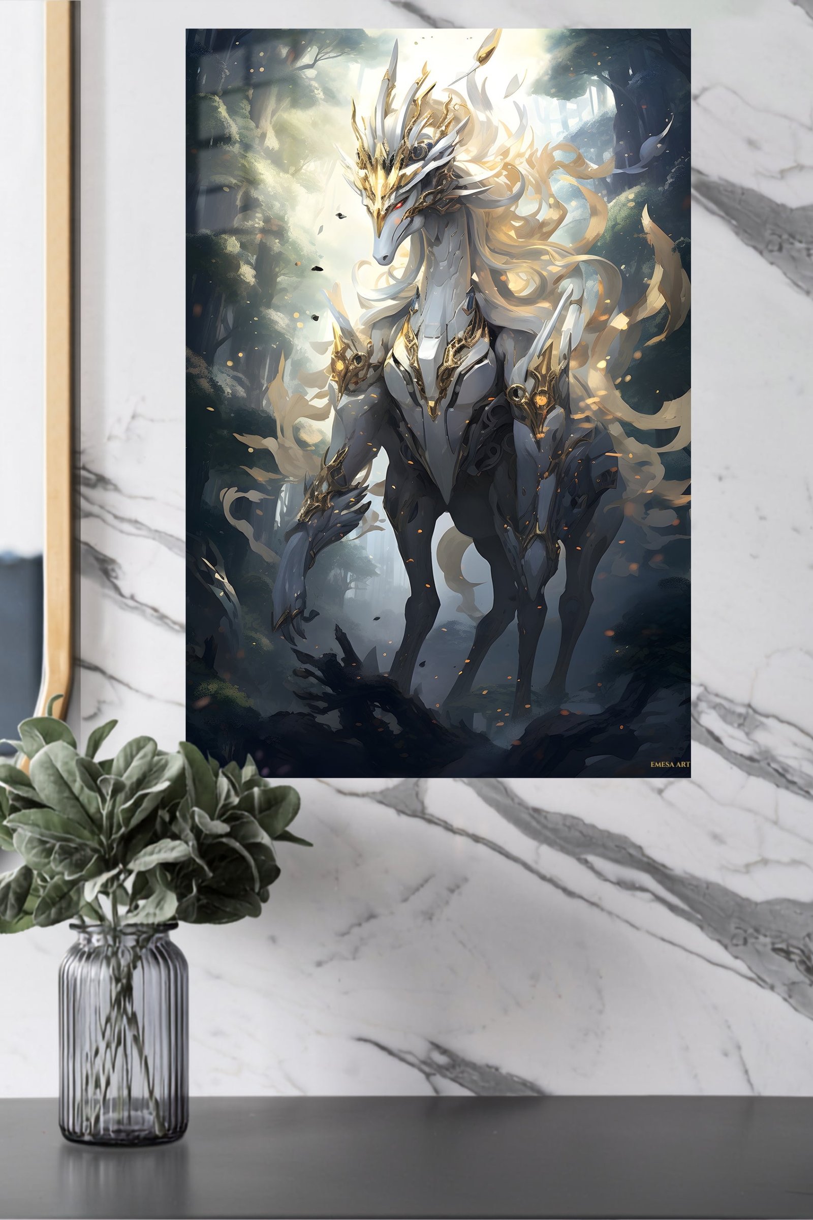 Golden Crown Forest Guardian metal wall art print, view 4