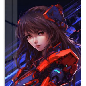 Crimson Mecha Guardian metal wall art print