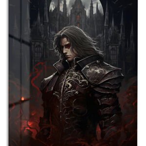 Crimson-Eyed Gothic Guardian metal wall art print