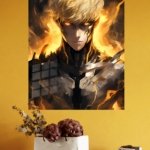 Golden-Fire Armored Warrior metal wall art print, view 4