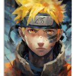 Golden-Haired Fiery Ninja Portrait metal wall art print