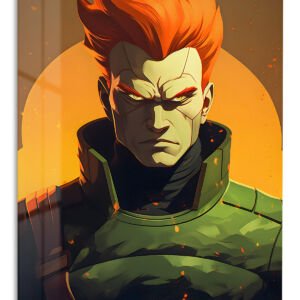 Ember-Haired Armored Warrior metal wall art print