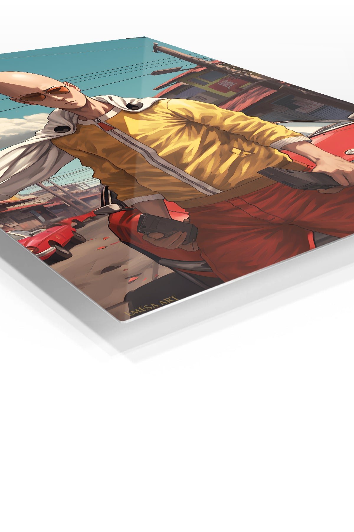 Sunglasses Hero on a Sunlit Street metal wall art print, view 2
