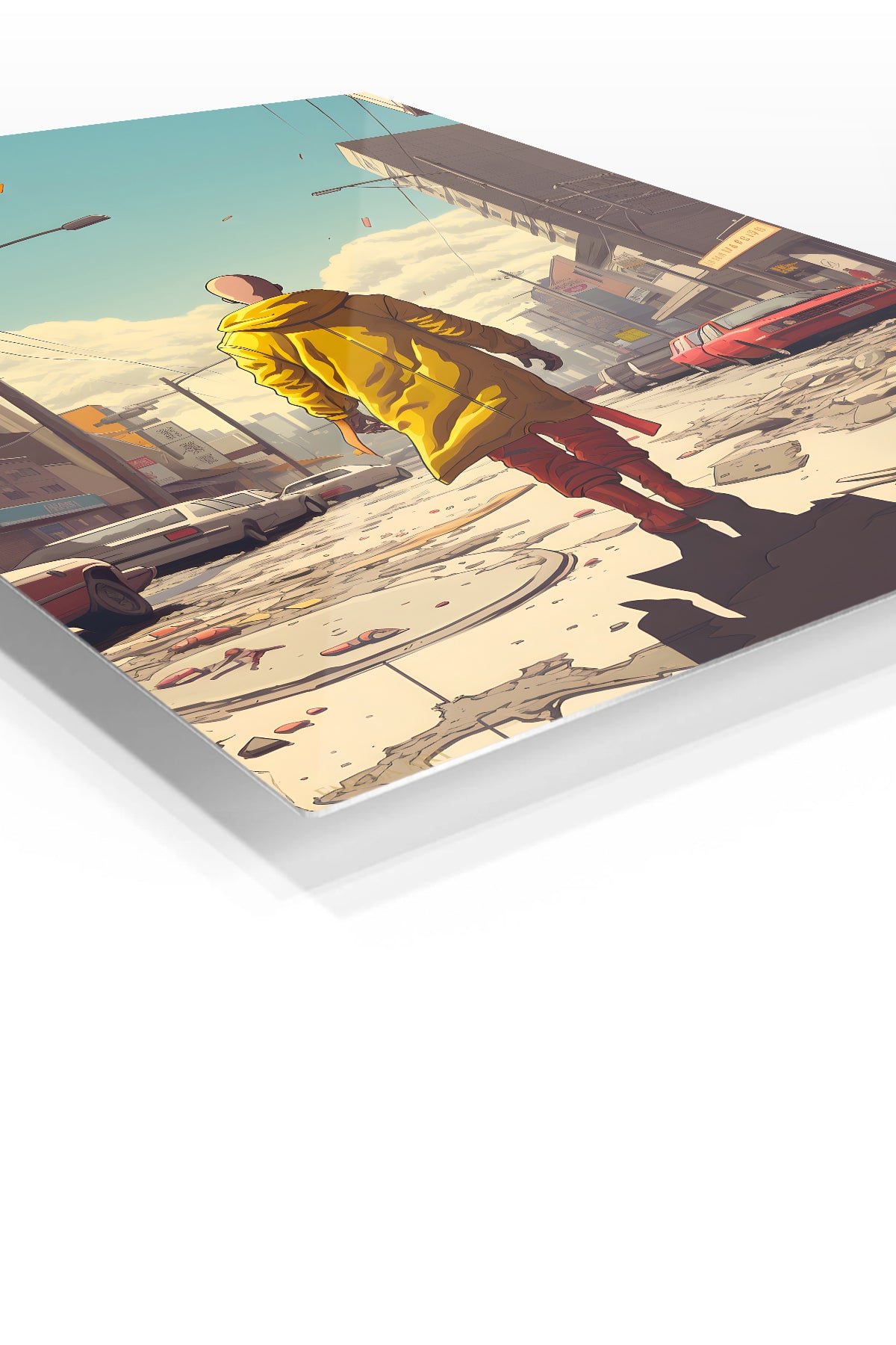 Yellow Coat Through the Ruined City metal wall art print, view 2