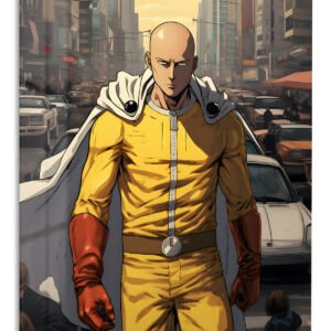 Yellow-Suited City Hero metal wall art print