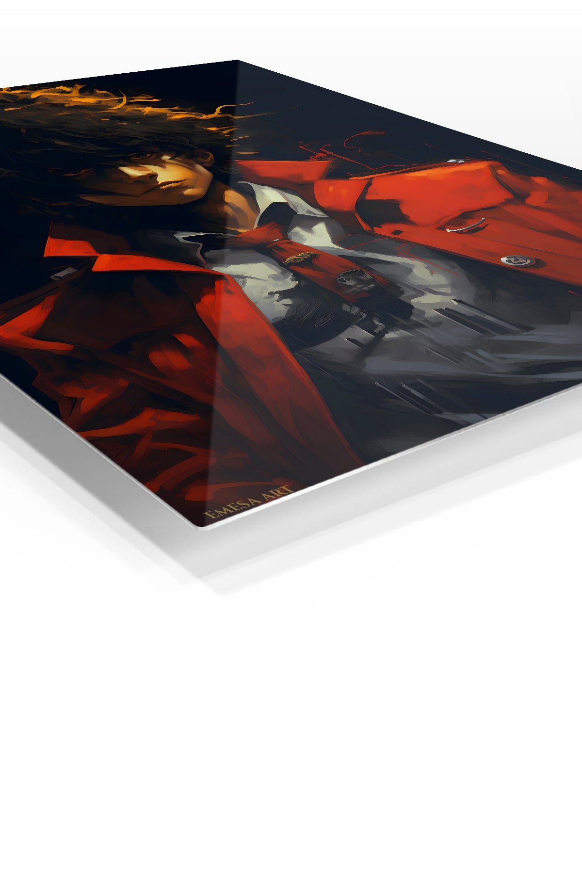 Golden-Haired Figure in Crimson Coat metal wall art print, view 2