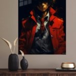 Golden-Haired Figure in Crimson Coat metal wall art print, view 4