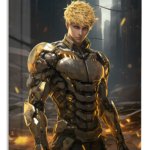 Golden Cyborg Sentinel metal wall art print