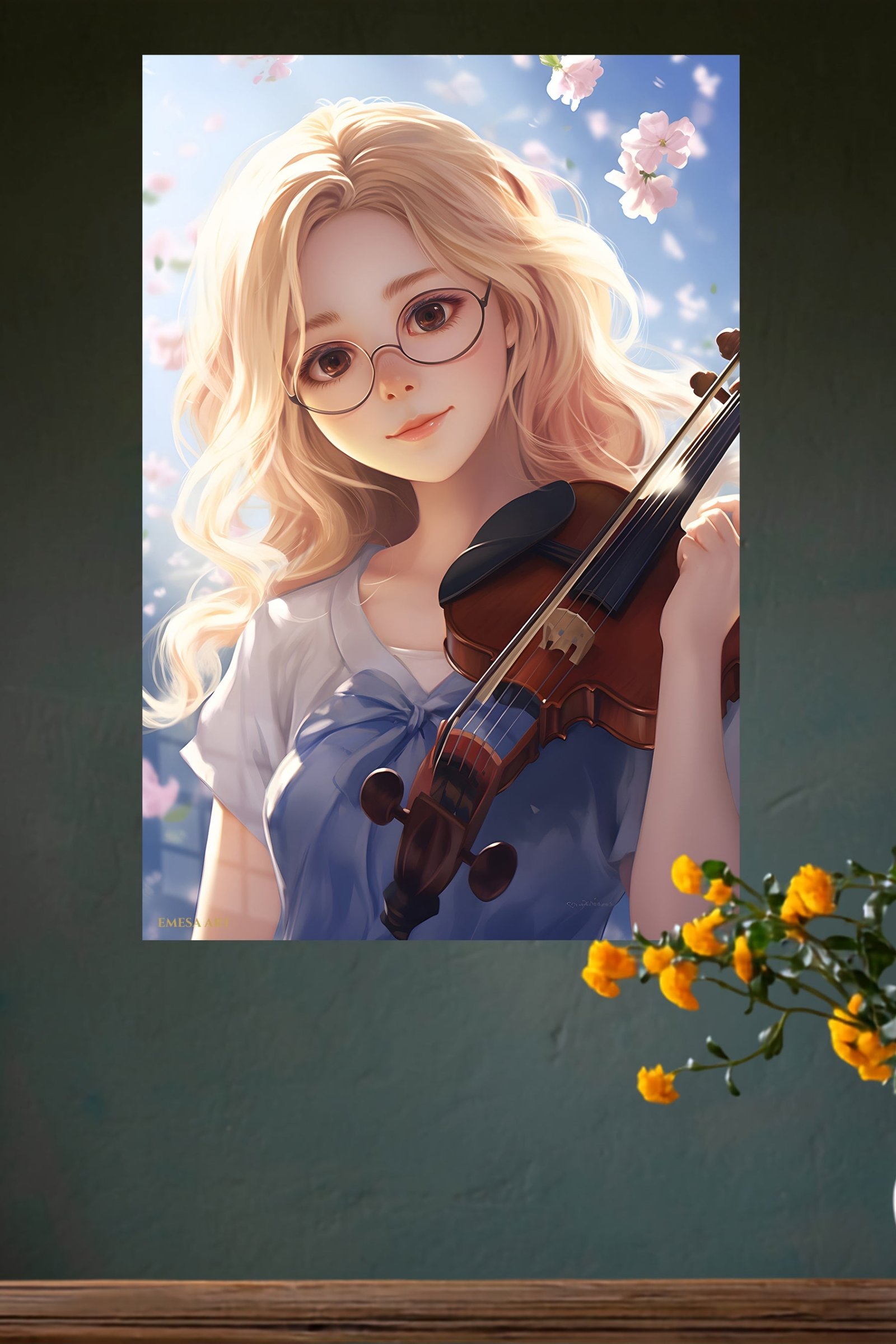 Springtime Violinist metal wall art print, view 4