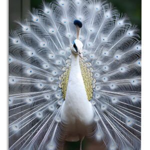 White Peacock in Full Display metal wall art print