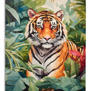Tropical Tiger Portrait metal wall art print