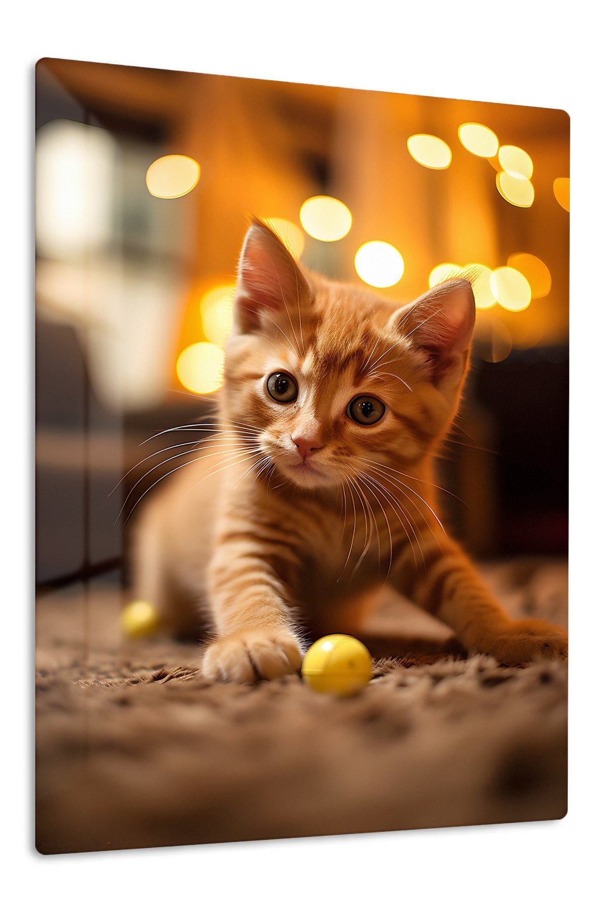 Golden Light Kitten metal wall art print