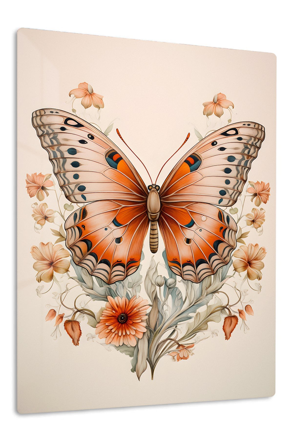 Coral Butterfly Garden metal wall art print