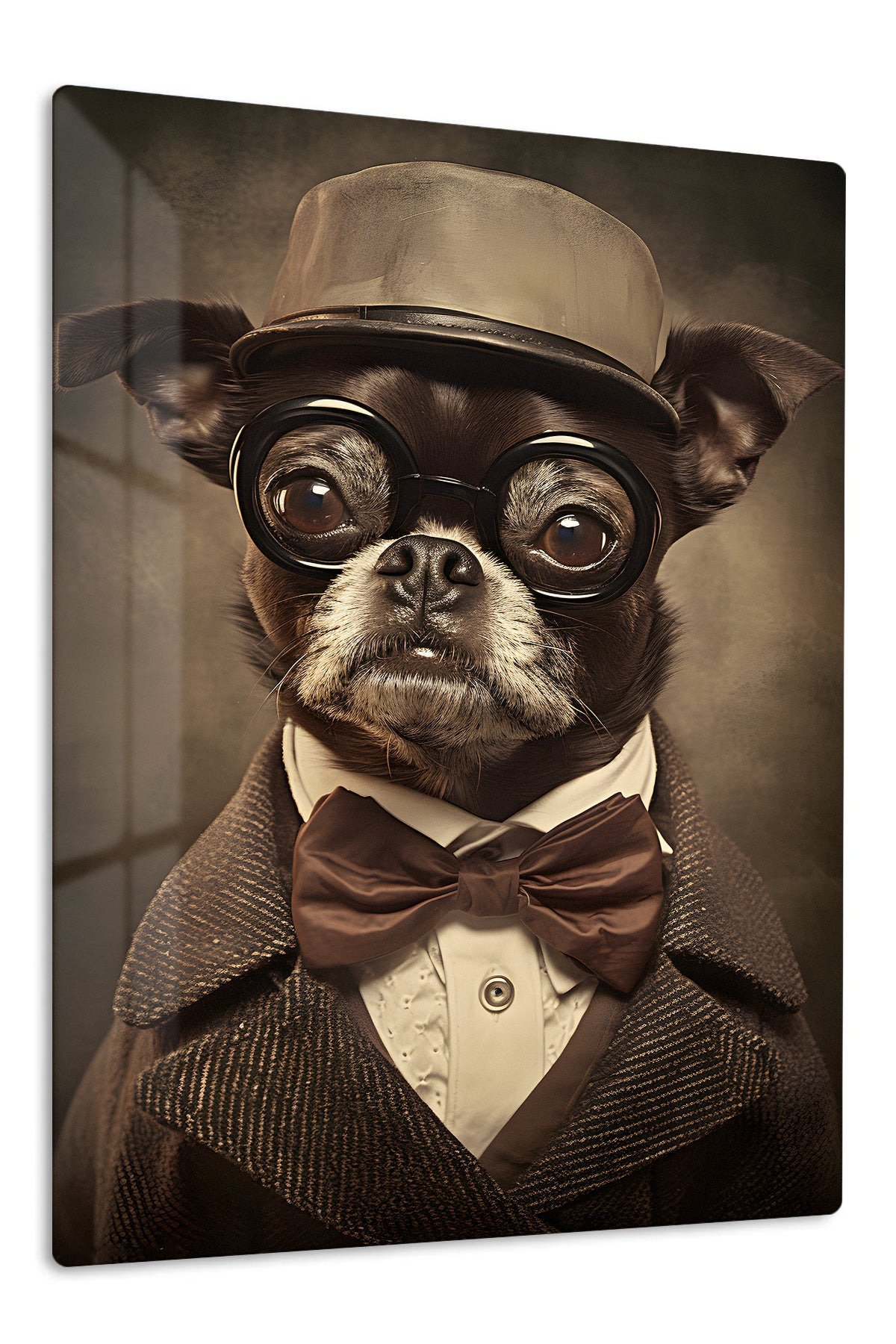 Dapper Dog in Glasses metal wall art print