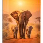 Golden Hour Elephant Family metal wall art print