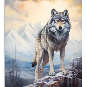 Wolf Above the Winter Valley metal wall art print