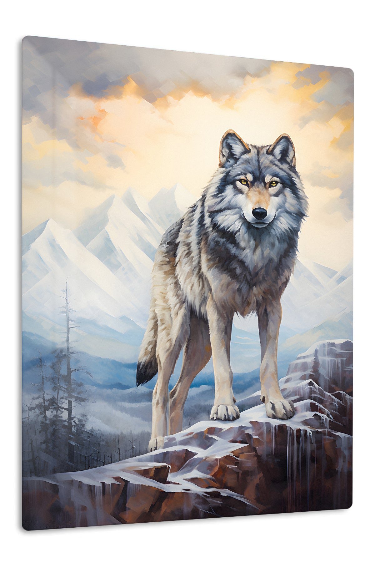 Wolf Above the Winter Valley metal wall art print