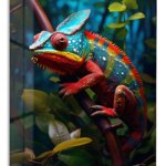 Vibrant Jungle Chameleon metal wall art print