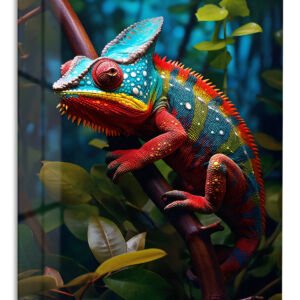 Vibrant Jungle Chameleon metal wall art print