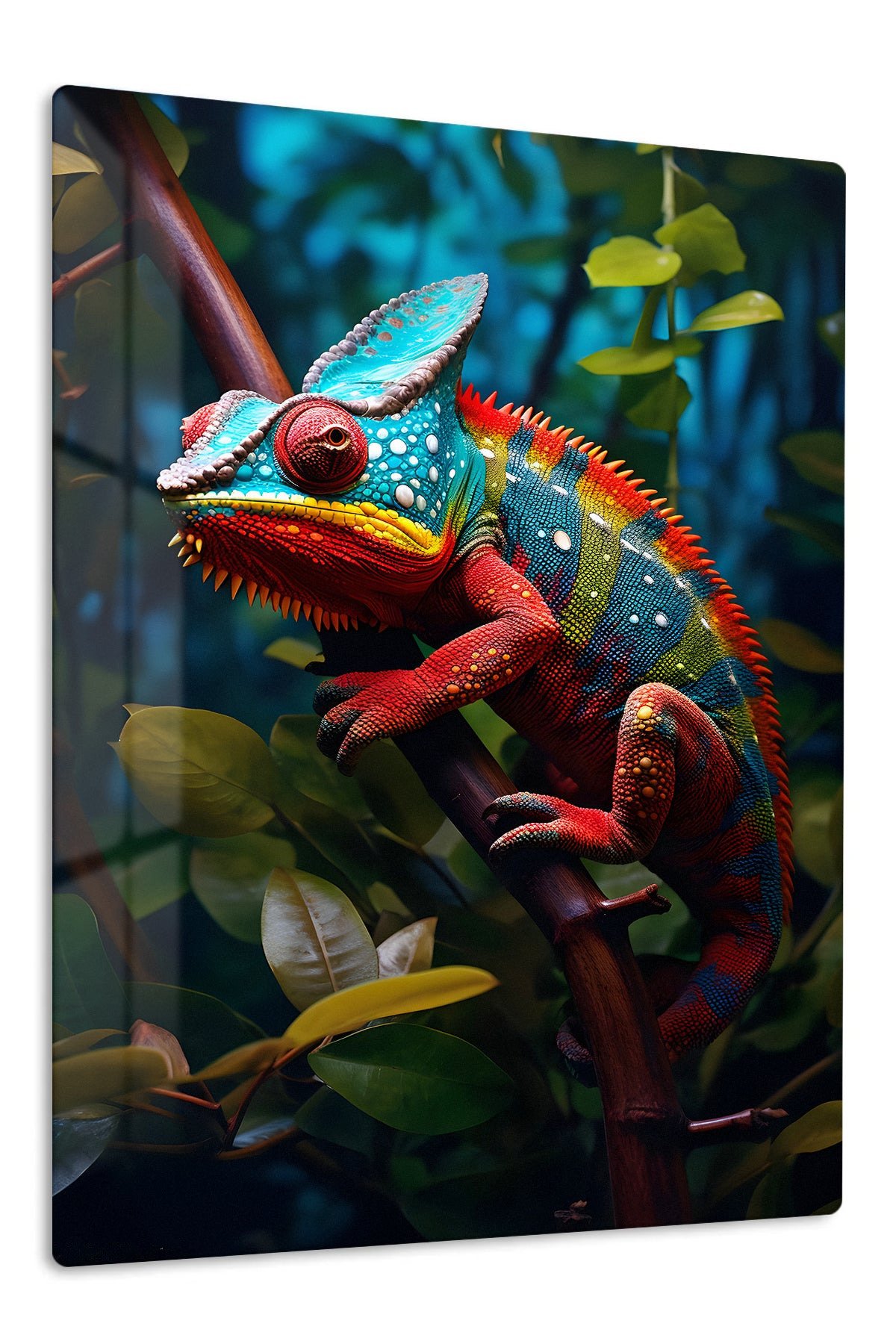 Vibrant Jungle Chameleon metal wall art print