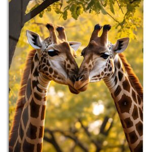 Giraffe Nuzzle at Golden Hour metal wall art print