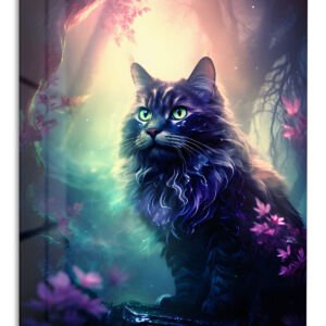 Moonlit Forest Cat metal wall art print