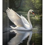 Graceful Swan in Forest Waters metal wall art print