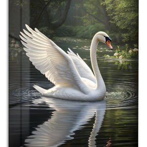 Graceful Swan in Forest Waters metal wall art print