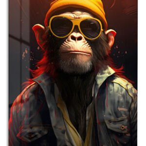 Cool Chimpanzee in Yellow Beanie metal wall art print