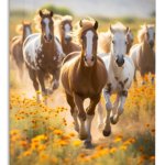 Golden Meadow Horse Herd metal wall art print