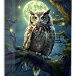 Moonlit Forest Owl metal wall art print