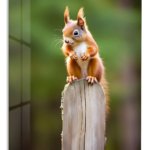 Curious Squirrel on a Garden Post metal wall art print