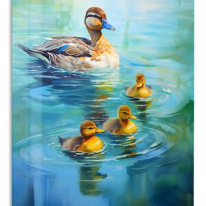 Mother Duck and Ducklings metal wall art print