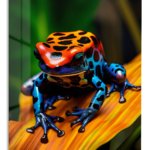 Vivid Spotted Frog on Orange Leaf metal wall art print