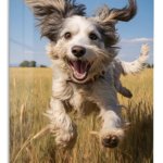 Joyful Dog in Golden Field metal wall art print