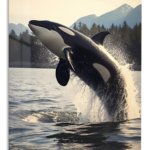 Orca Breach at Mountain Lake metal wall art print